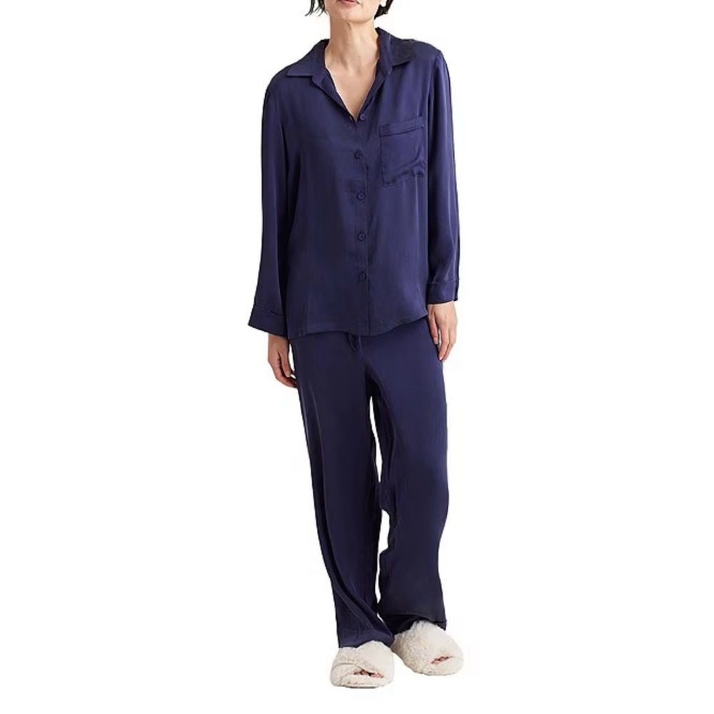 Papinelle Women's Navy Pajama Set 100% percent silk